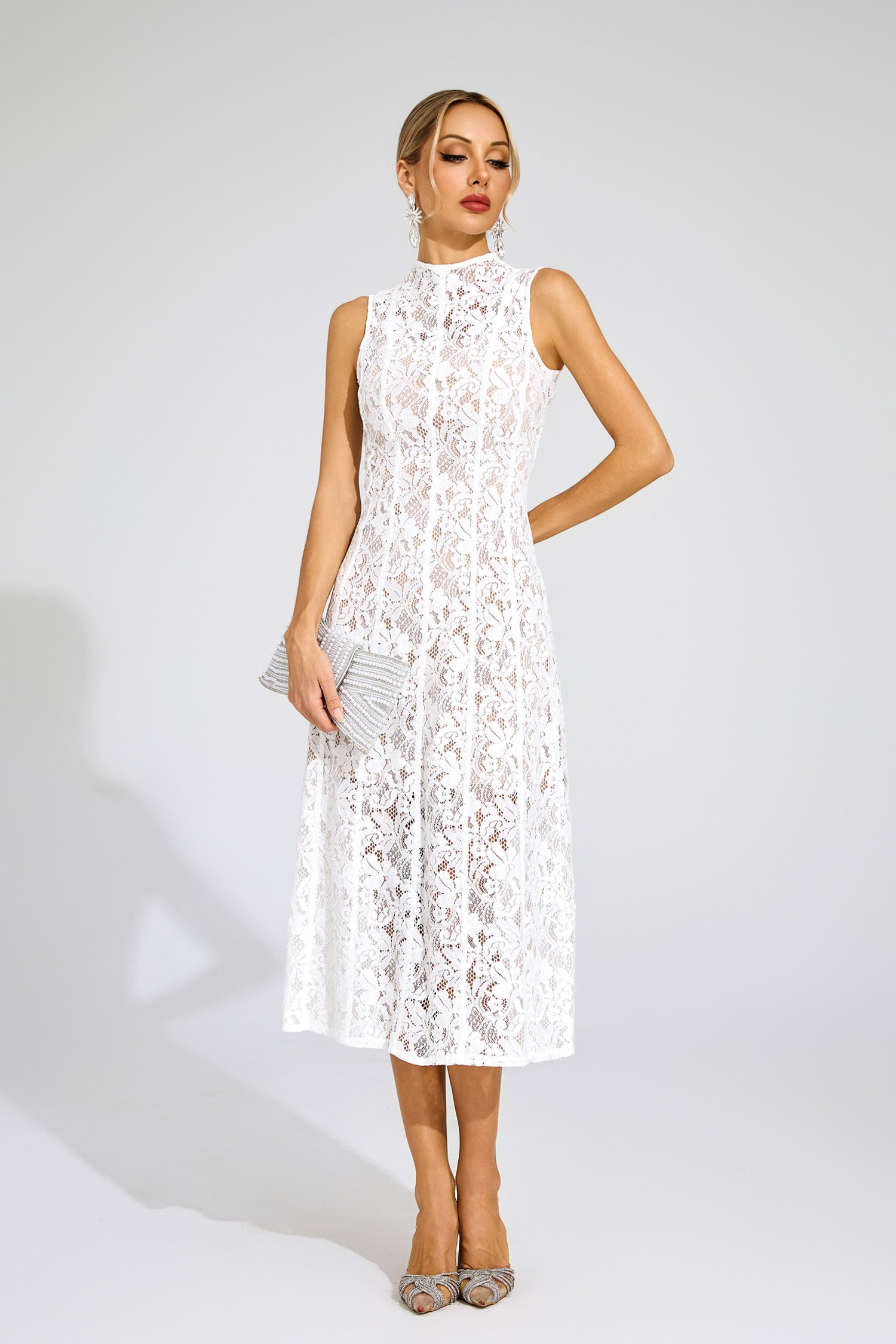 Xanvyre Embroidered Lace Sleeveless Maxi Dress In White