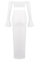 Akifumi Long Sleeve Bardot Two Piece Maxi Dress In White