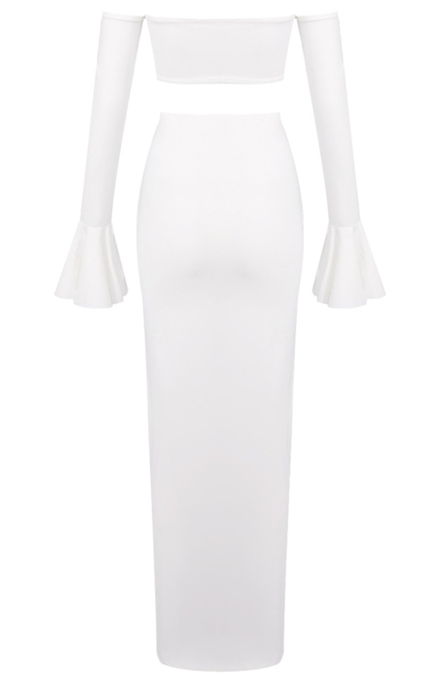 Akifumi Long Sleeve Bardot Two Piece Maxi Dress In White