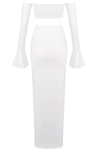 Akifumi Long Sleeve Bardot Two Piece Maxi Dress In White