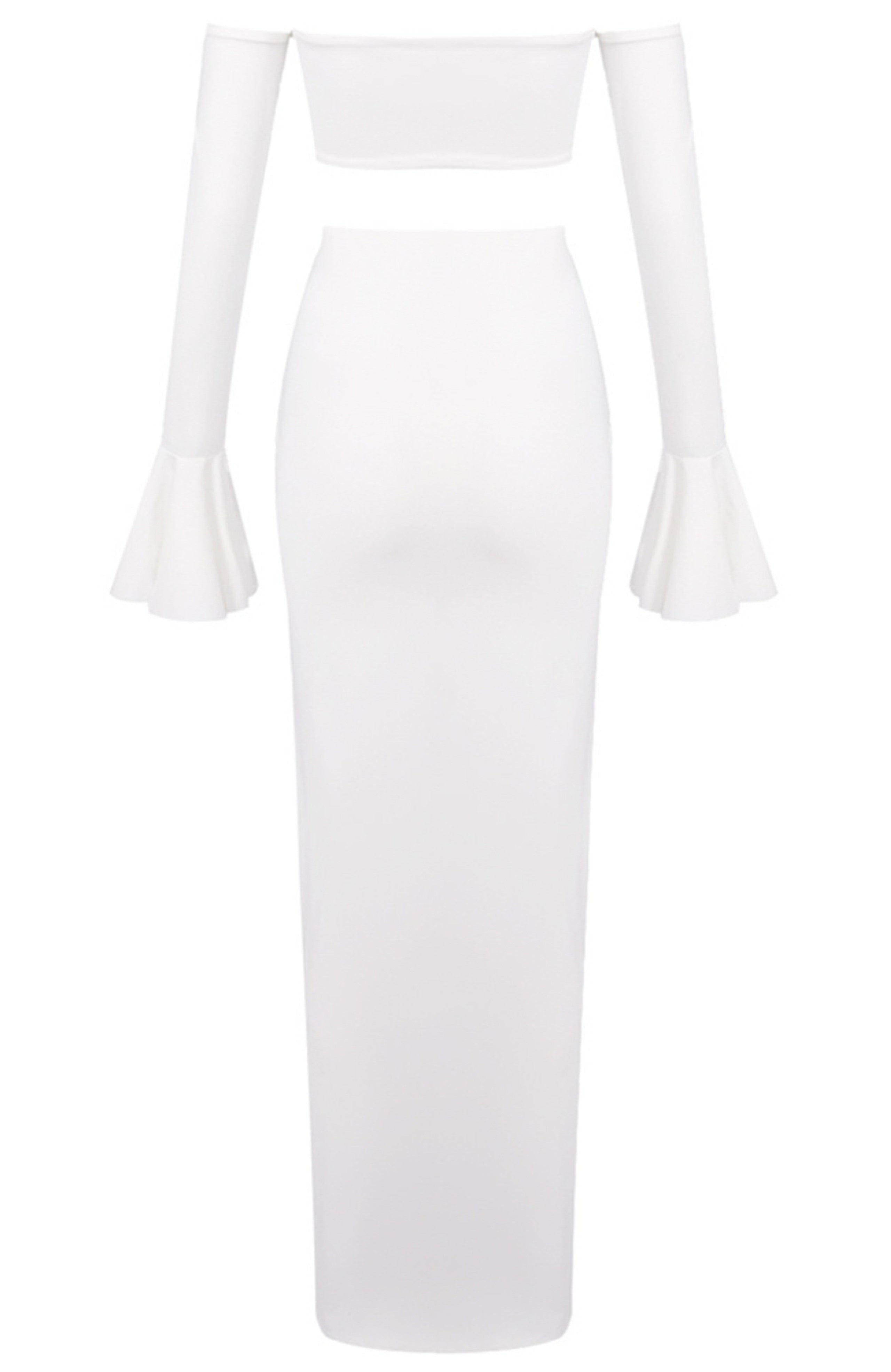 Akifumi Long Sleeve Bardot Two Piece Maxi Dress In White