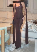 Mansi Halter Sparkly Maxi Dress In Brown