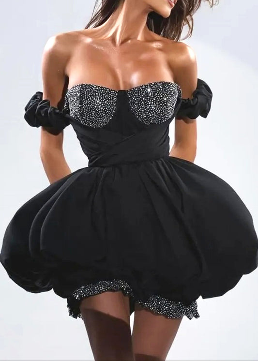Althorin Bardot Crystal Bustier Romper In Black