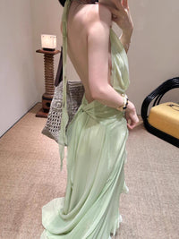 Cyvrix Floral Ruffle Halter Maxi Dress In Green