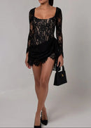 Taldrex Long Sleeve Lace Insert Corset Mini Dress In Black
