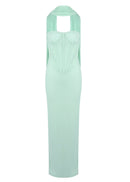 Saelvyn Halter Mesh Maxi Dress In Light Green