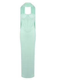 Saelvyn Halter Mesh Maxi Dress In Light Green