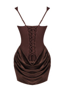 Eames Draped Detail Corset Mini Dress In Brown