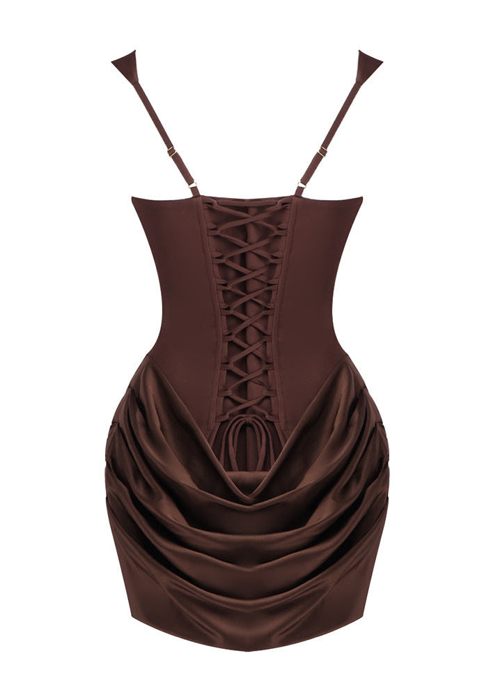 Eames Draped Detail Corset Mini Dress In Brown