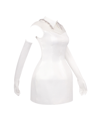 Wieda Tulle Detail Mini Dress In White