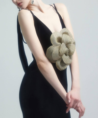 Lieda Gold 3D Flower Bodycon Maxi Dress In Black