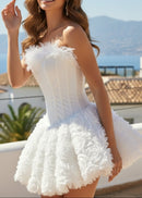 Lizzie Strapless Petal Floral Corset A Line Mini Dress In White