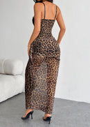 Festim Spaghetti Leopard Lace Maxi Dress In Brown