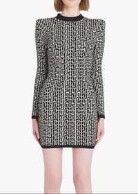 Mystica Short Bicolor Jacquard Mini Dress With Monogram