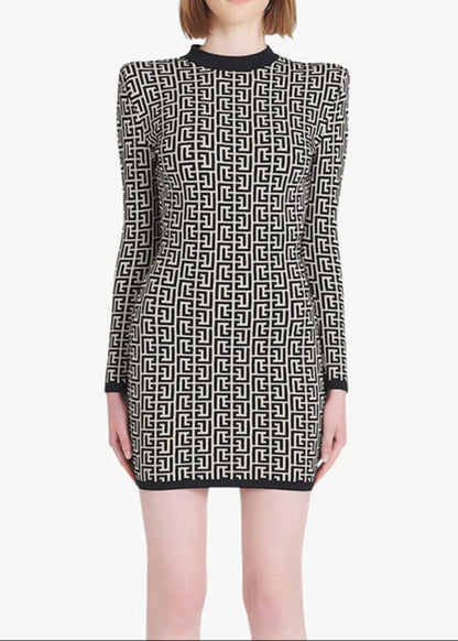 Mystica Short Bicolor Jacquard Mini Dress With Monogram