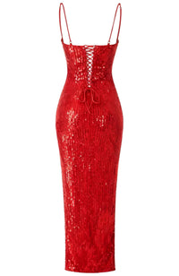 Raldris Sequin Draped Corset Maxi Dress In Red