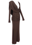 Sagebrush Long Sleeve Draped Backless Maxi Dress In Brown