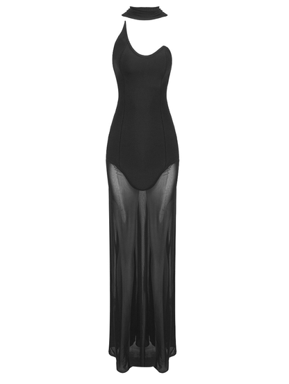 Kari Bandage Mesh Maxi Dress In Black