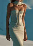 Saelvyn Halter Mesh Maxi Dress In Light Green