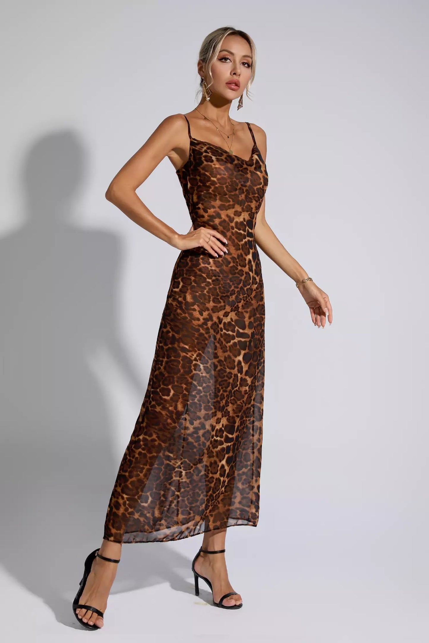 Brona Leopard Print Spaghetti Maxi Dress