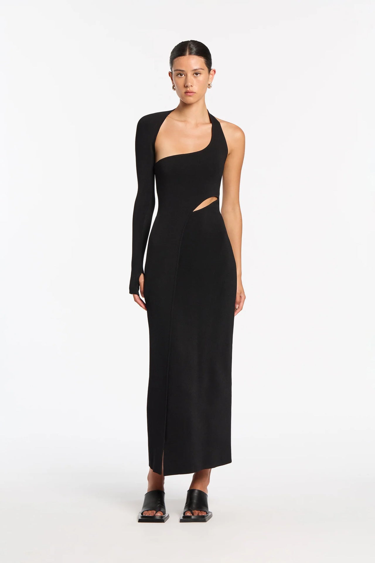 Lulu One-Sleeve Stretch Maxi Dress In Black