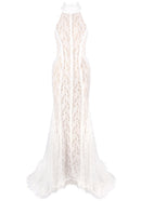 Ngendo Halter Lace Corset Maxi Dress In White