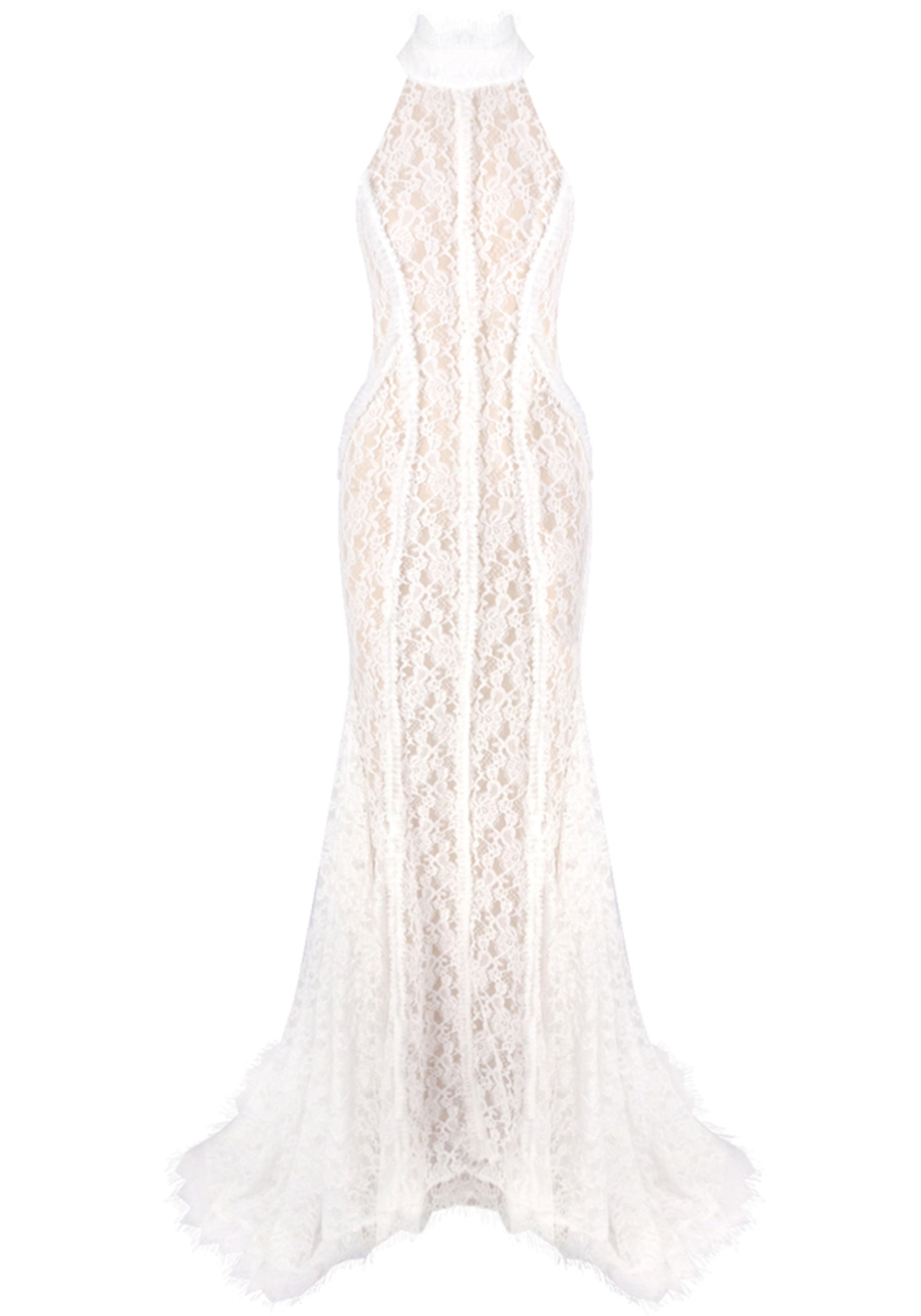 Ngendo Halter Lace Corset Maxi Dress In White