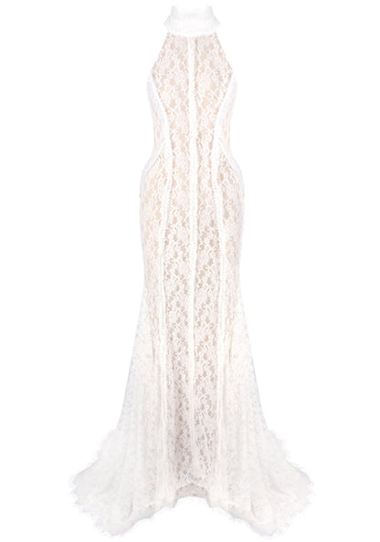 Ngendo Halter Lace Corset Maxi Dress In White