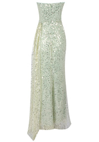 Alinka Strapless Pearl Sequin Maxi Dress In Green