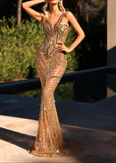 Cazara Sequin Maxi Dress In Gold