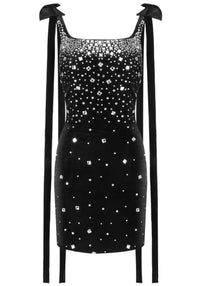 Jansje Crystal Velvet Mini Dress In Black