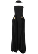 Nadalia Strapless Floral Detail Maxi Dress In Black