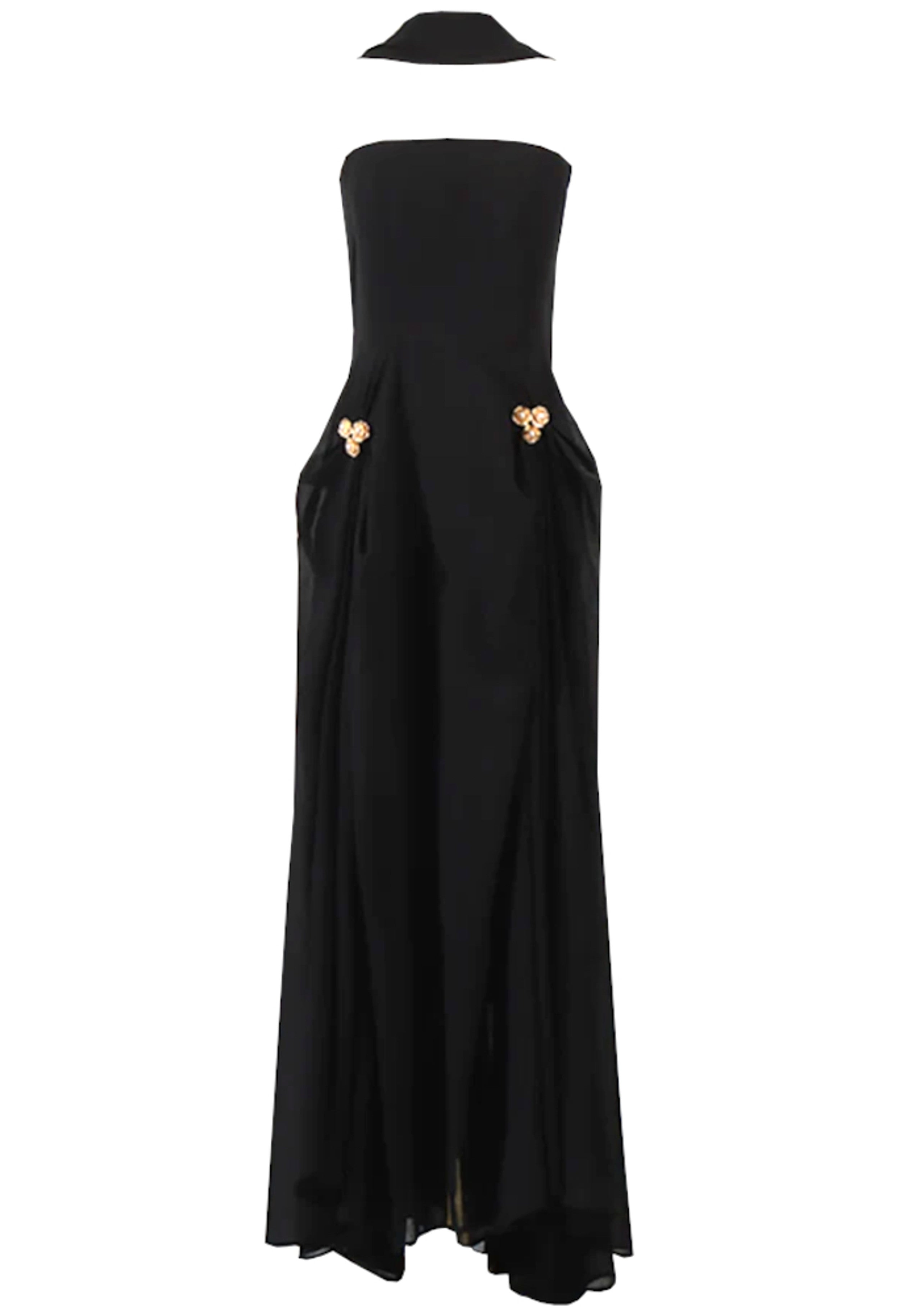Nadalia Strapless Floral Detail Maxi Dress In Black