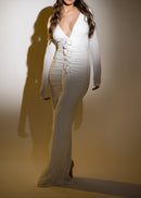 Syvrix V Neck 3D Floral Draped Maxi Dress In White