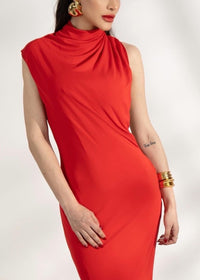 Fraziline Draped Backless Maxi Dress In Red