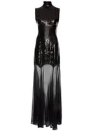 Ryxaris Sequin Mesh Insert Maxi Dress In Black