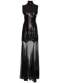 Ryxaris Sequin Mesh Insert Maxi Dress In Black