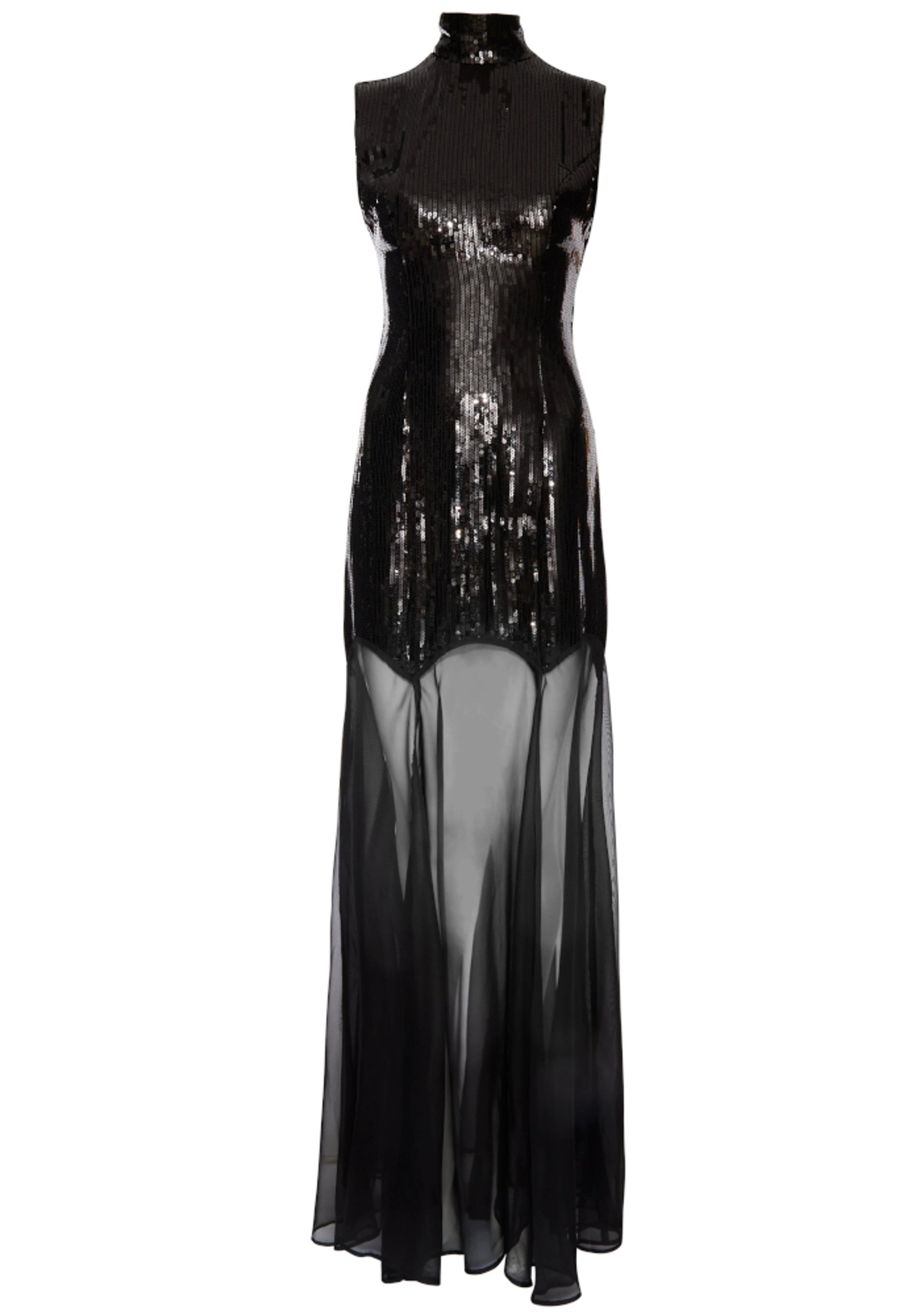 Ryxaris Sequin Mesh Insert Maxi Dress In Black