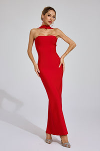 Karen Cutout Halter Backless Maxi Dress In Red
