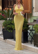 Grabena Halter Bow Detail Maxi Dress In Yellow