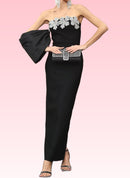 Khalifa Bardot Crystal Flower Maxi Dress In Black
