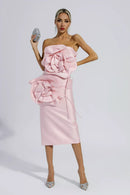 Malia Floral Strapless Midi Dress In Pink