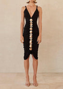 Cynthia Metallic Sequin-Embellished Pleated Midi Dress In Black