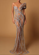 Cyrviel One Shoulder Sequin Maxi Dress In Nude