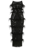 Incandra Strapless Feather Sequin Maxi Dress In Black