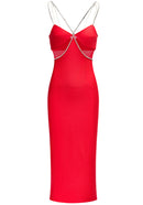 Kaelrix Crystal Straps Midi Dress In Red