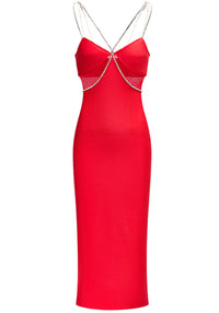 Kaelrix Crystal Straps Midi Dress In Red