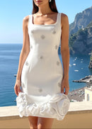 Isobaria Crystal Detail Floral Puff Hem Mini Dress In Blue