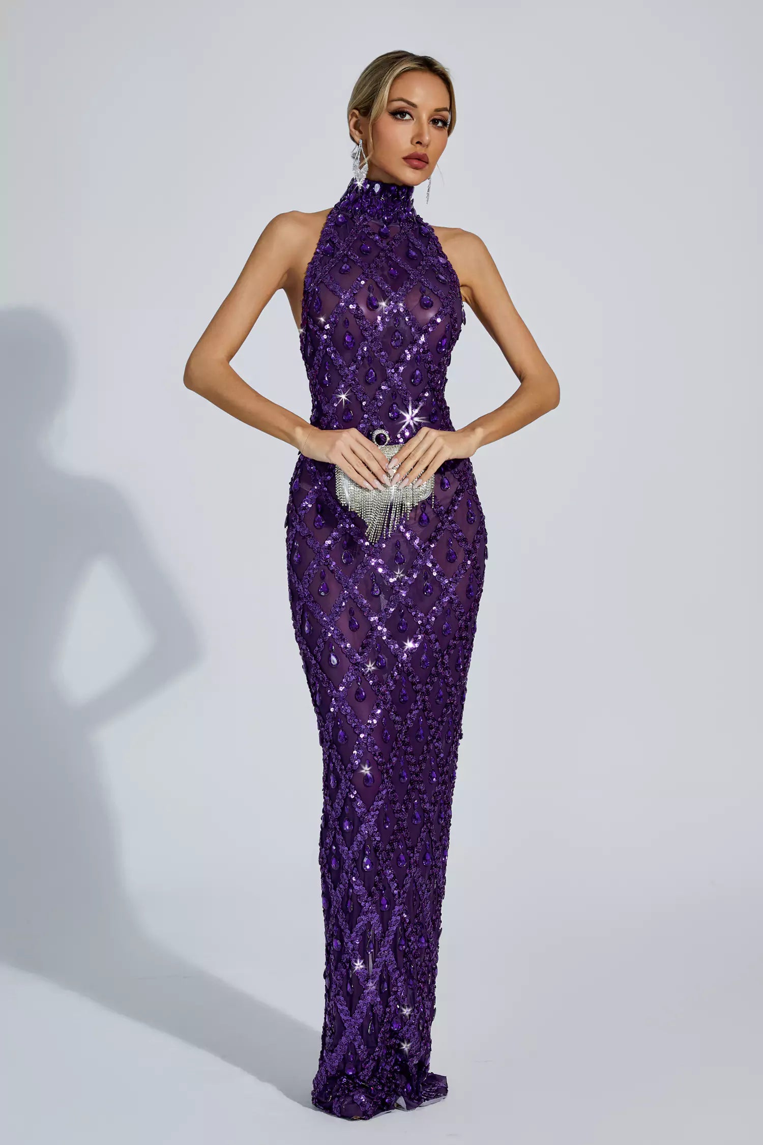 Cate Purple Diamond Maxi Dress