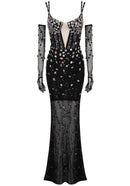 Jyrthos Crystal Sequin Bustier Maxi Dress In Black
